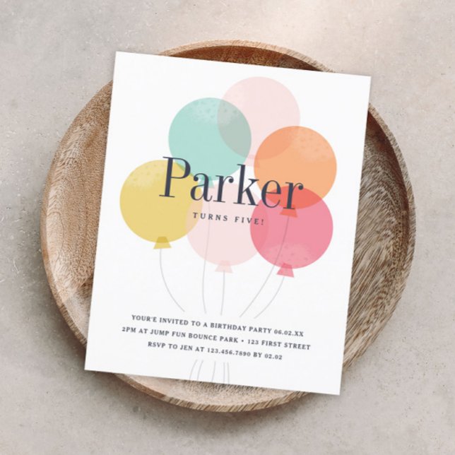 Papier Invitation à la fête d'anniversaire de ballon budg (Modern colorful balloons kids birthday party invitation.)