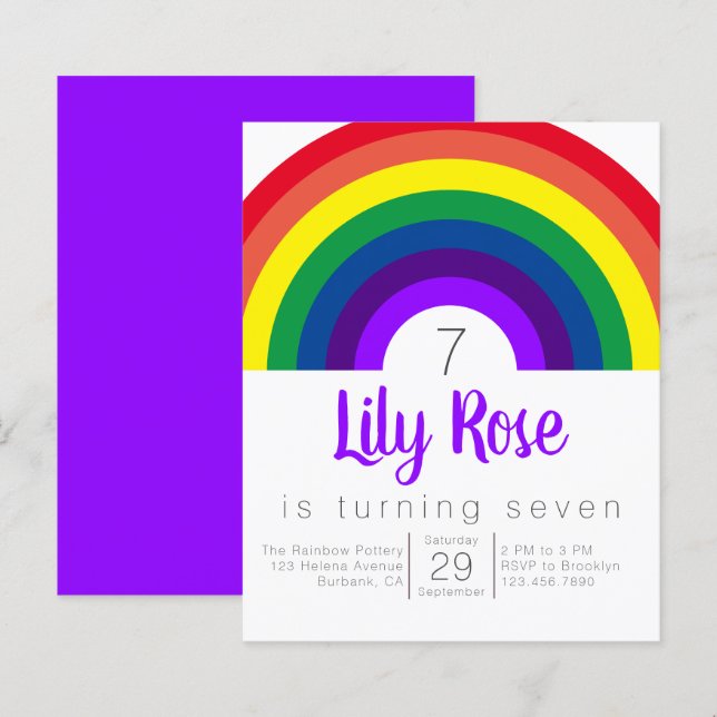 Papier Invitation à la fête d'anniversaire de l'arc-en-ci (Devant / Derrière)
