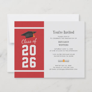 Papier Invitation à la fête de fin d'études 2026 en rouge