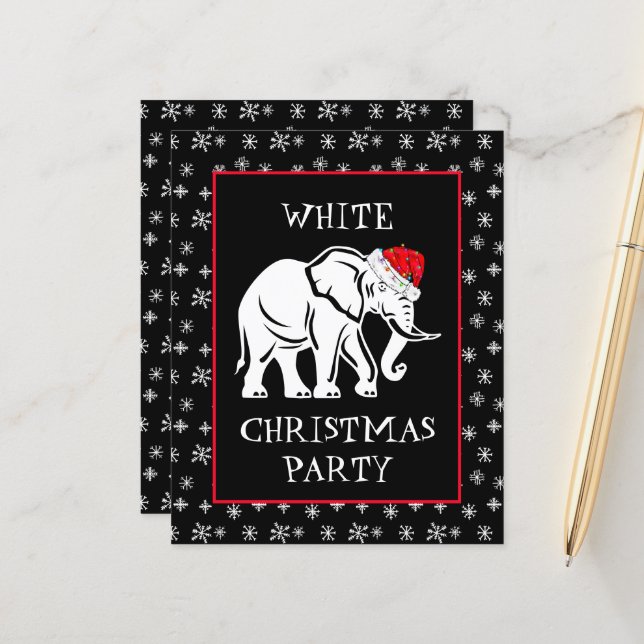 Papier Invitation à la fête de Noël de l'éléphant blanc (Devant/Arrière en situation)