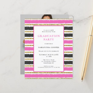 Papier Invitation à la graduation en bande noire rose bud