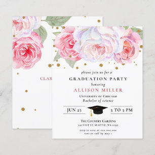 Papier Invitation à la graduation Florale Pink Or Budget