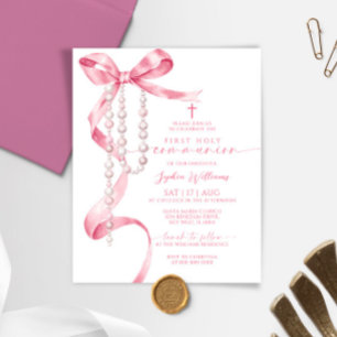 Papier Invitation à la première communion Pink Bow
