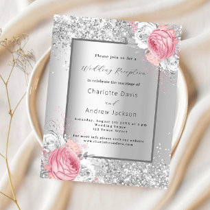 Papier Invitation à la réception de mariage rose argenté