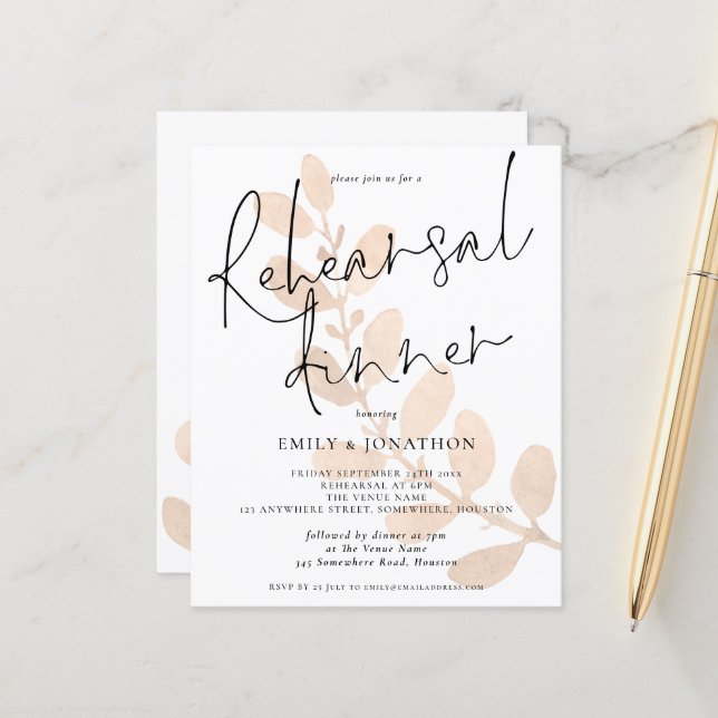 Papier Invitation à la répétition des Mariages du budget  (Devant/Arrière en situation)