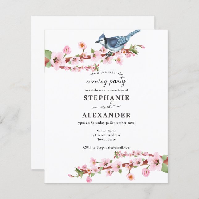 Papier Invitation à la soirée oiseaux sous les fleurs de  (Devant / Derrière)