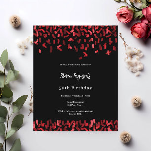 Papier Invitation à l'anniversaire de confetti noir