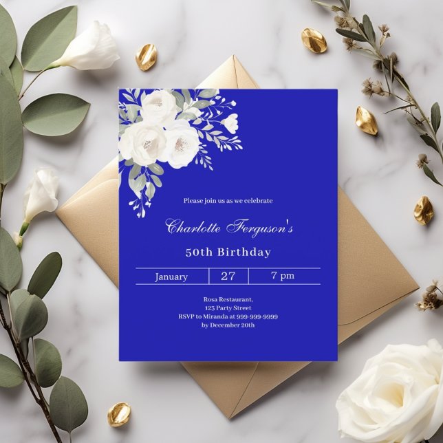 Papier Invitation à l'anniversaire des fleurs bleues (Créateur téléchargé)