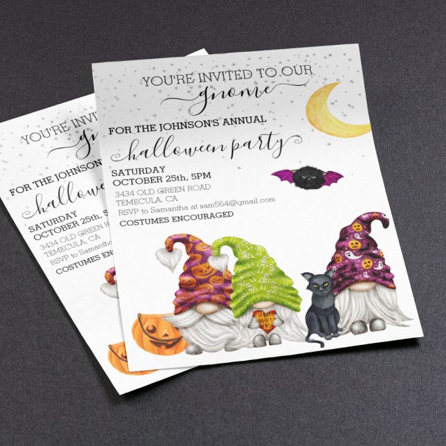 Papier Invitation à l'aquarelle Gnome Halloween Party (Créateur téléchargé)