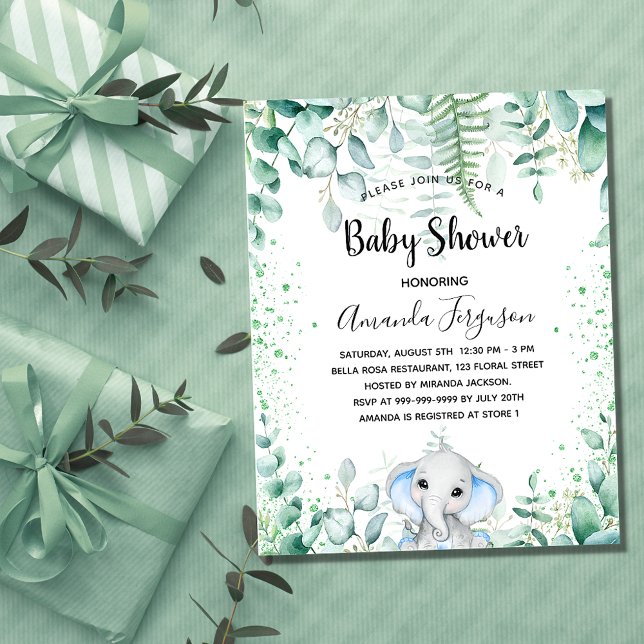 Papier Invitation à l'eucalyptus du Baby shower budgétair (Créateur téléchargé)