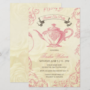 Papier Invitation à thé Vintage rose ivoire Budget
