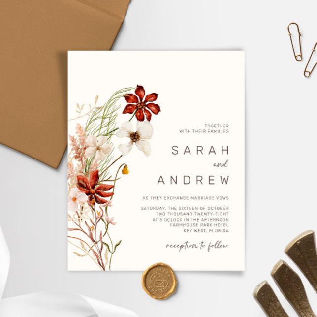 Papier Invitation à un mariage avec un Fleur sauvage séch (Créateur téléchargé)