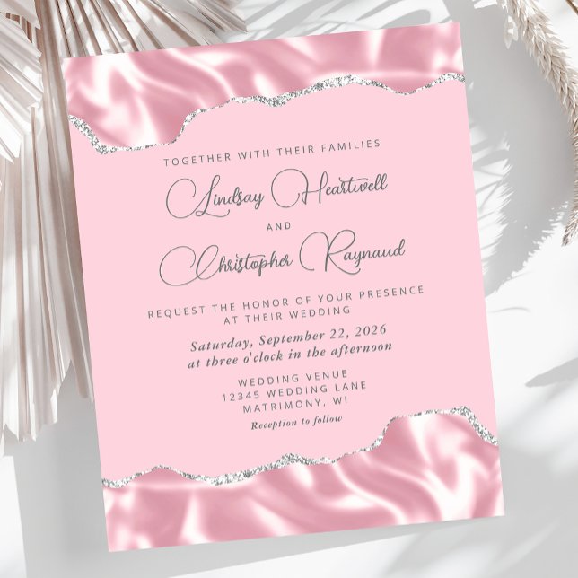 Papier Invitation à un mariage en argent de Glam Pink Sat (Créateur téléchargé)