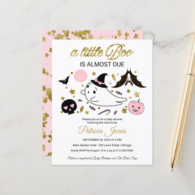 Papier Invitation à une Baby Shower Halloween sur le thèm (Devant/Arrière en situation)