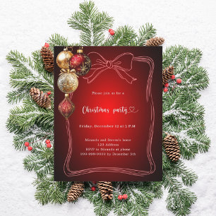 Papier Invitation à une fête de Noël avec un nœud rouge e