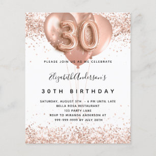 Papier Invitation anniversaire 30 ans ballons rose gold