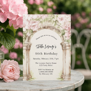 Papier Invitation anniversaire beige avec arche de fleurs