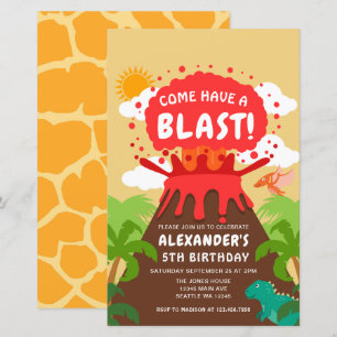 Papier Invitation Anniversaire de enfant du volcan Dinosa