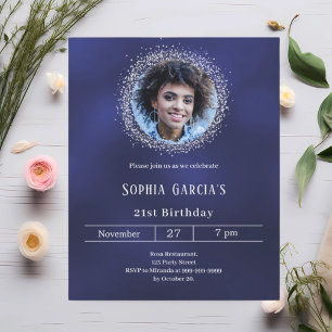 Papier Invitation anniversaire paillettes argent photo bl