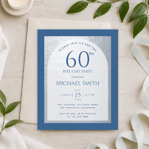 Papier Invitation argentée classique bleu pour 60 ans à p