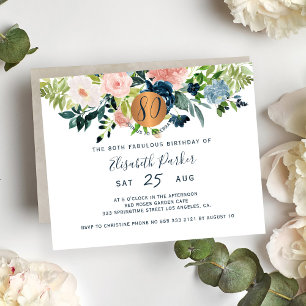 Papier Invitation au 80e anniversaire floral de Budget