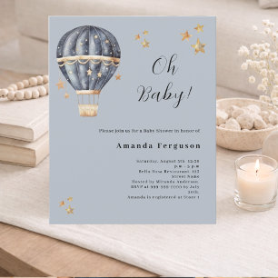 Papier Invitation au Baby shower bleu ballon à air chaud