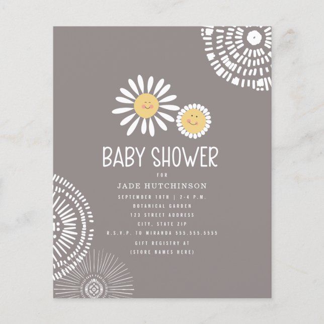 Papier Invitation au Baby shower Budget Daisy Boho (Devant)