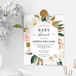 Papier Invitation au Baby shower cadre Magnolia Budget