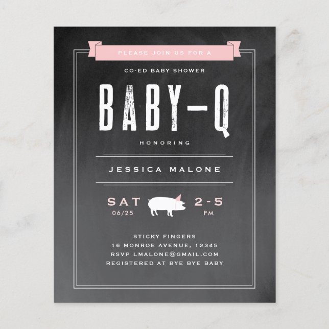 Papier Invitation au Baby shower coed BBQ Rose Bébé Budge (Devant)