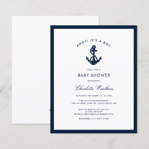 Papier Invitation au Baby shower d'Ancre bleu marine