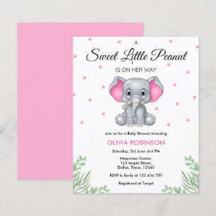 Papier Invitation au Baby shower de fille rose éléphant b