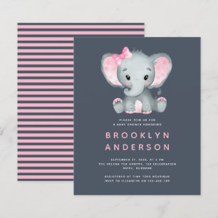 Papier Invitation au Baby shower de la fille éléphante BU