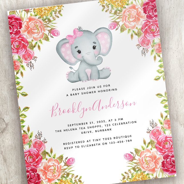 Papier Invitation au Baby shower de la fille éléphante BU (Créateur téléchargé)