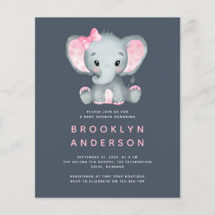 Papier Invitation au Baby shower de la fille éléphante BU