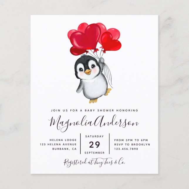 Papier Invitation au Baby shower de pingouin mignon du bu (Devant)
