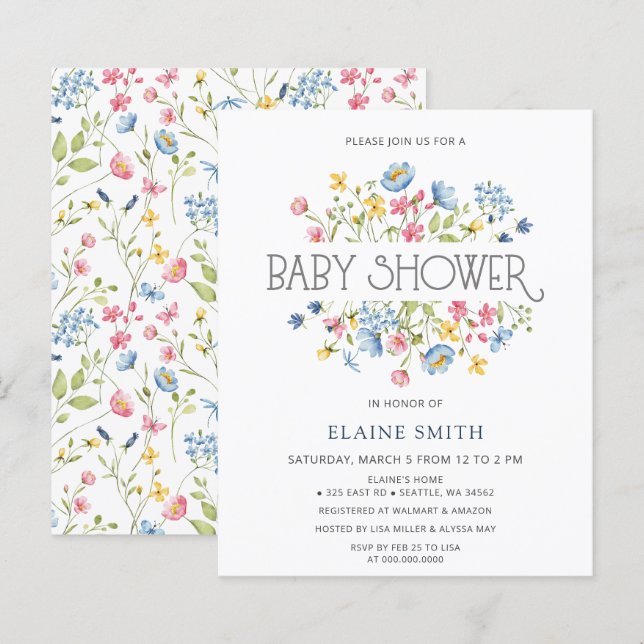 Papier Invitation au Baby shower de printemps des Fleurs  (Devant / Derrière)