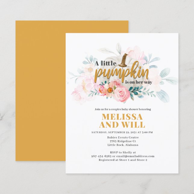 Papier Invitation au Baby shower des couples Citrouilles  (Devant / Derrière)