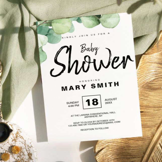 Papier Invitation au Baby shower d'Eucalyptus rustique ve (Eucalyptus Green Rustic Baby Shower Invitation, Oh Baby Invitation)