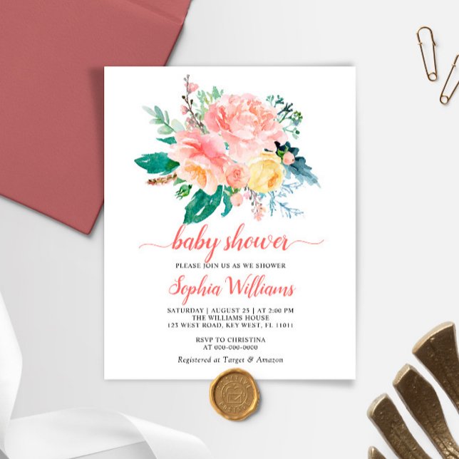 Papier Invitation au Baby shower rose rose rose du budget (Créateur téléchargé)