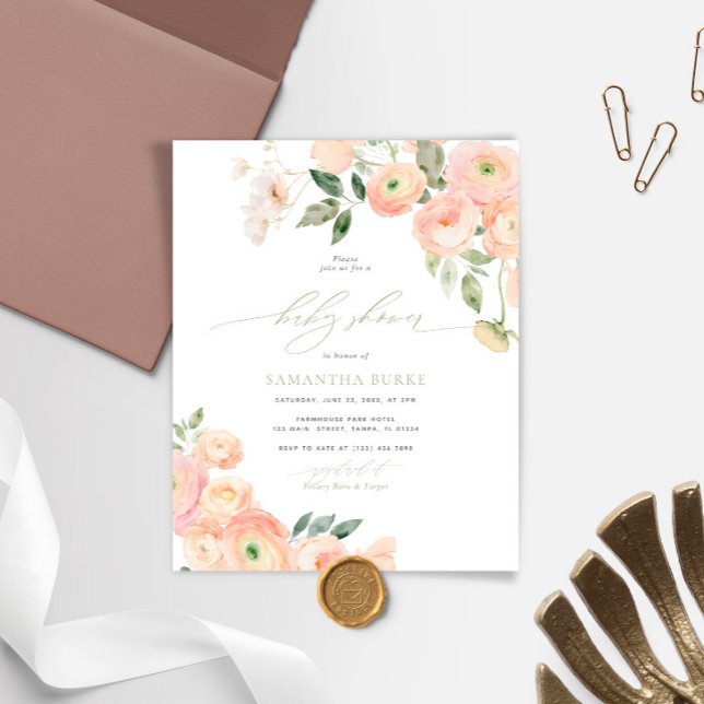 Papier Invitation au Baby shower vert Budget Blush & Sage (Créateur téléchargé)