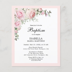 Papier Invitation au baptême floral rose