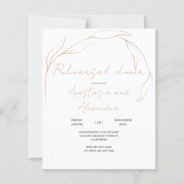 Papier Invitation au dîner de répétition Élégante BUDGET. (Devant)
