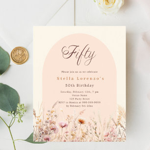 Papier Invitation au fleur sauvage beige Peach 50e annive