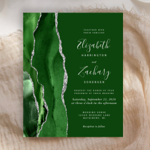 Papier Invitation au mariage argent de Hunter Green Agate