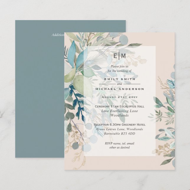 Papier Invitation au mariage avec cérémonie et réception  (Devant / Derrière)