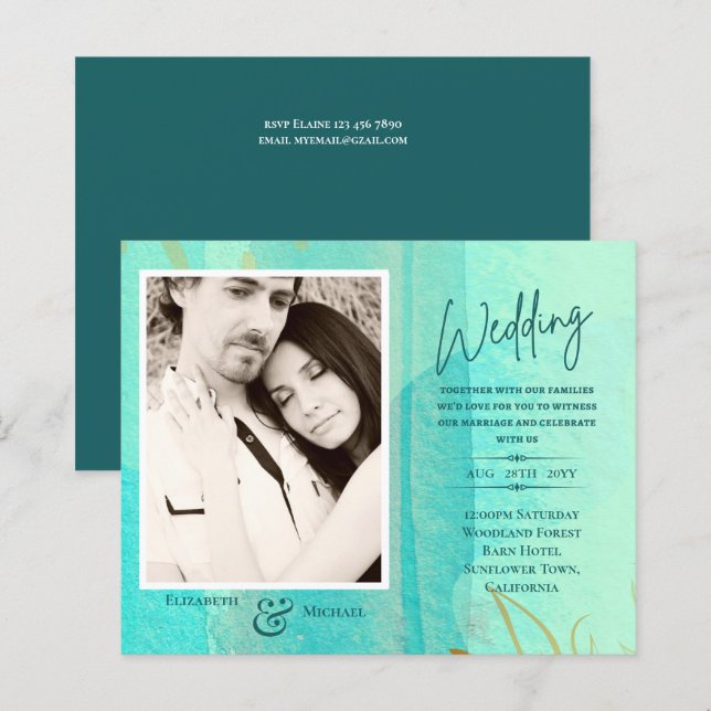 Papier Invitation au mariage photo Abstraite Turquoise BU (Devant / Derrière)