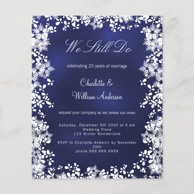 Papier Invitation au renouvellement de voeu de flocons bl (Devant)