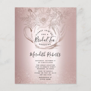 Papier Invitation au thé nuptiale pour théière Rose d'or 