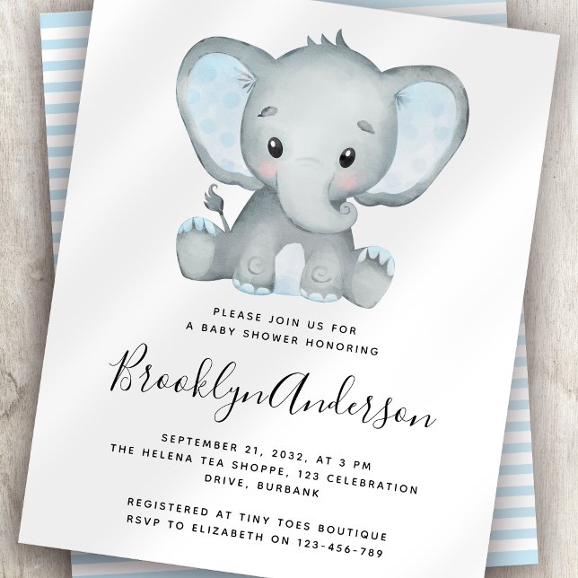 Papier Invitation Baby shower Blue Elephant BUDGET (Créateur téléchargé)