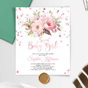 Papier Invitation Baby shower Budget Blush Rose Fleurs